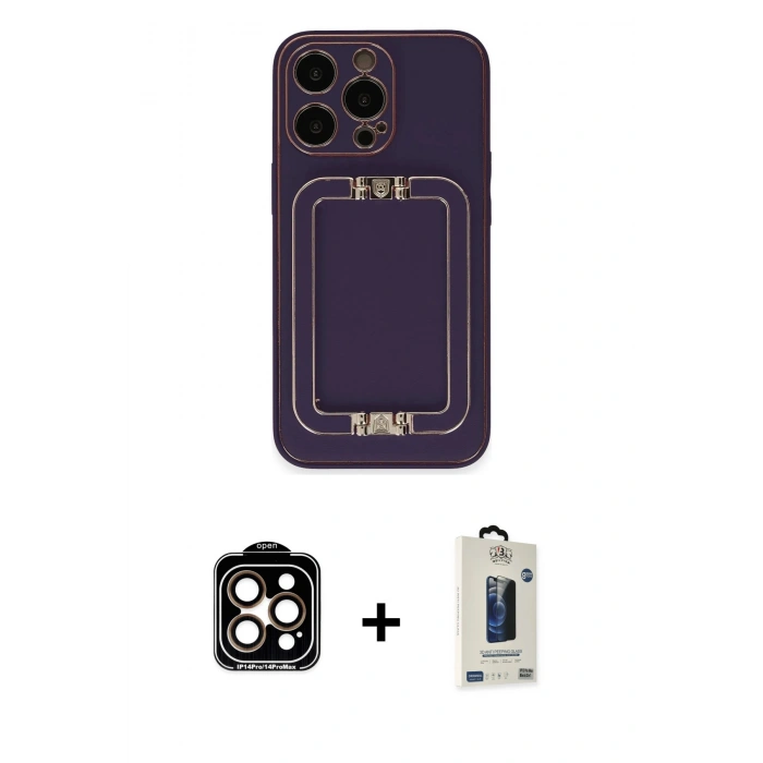 MARSİLYAN™- iPhone 14 Pro Max Kılıf Kozmos Minimal Prime - Siyah Bilvis Hayalet Cam Ekran Koruyucu + PVD Metal Kamera Lens - TU