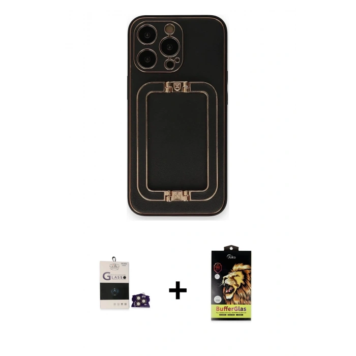 MARSİLYAN™- iPhone 14 Pro Max Kılıf Kozmos Minimal Prime - Siyah Buffer Cam Ekran Koruyucu + Bilvis Titan Kamera Lens - GD