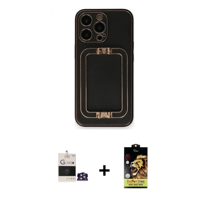 MARSİLYAN™- iPhone 14 Pro Max Kılıf Kozmos Minimal Prime - Siyah Buffer Cam Ekran Koruyucu + Gümüş Bilvis Titan Kamera Lens