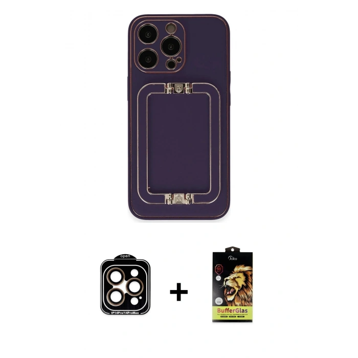 MARSİLYAN™- iPhone 14 Pro Max Kılıf Kozmos Minimal Prime - Siyah Buffer Cam Ekran Koruyucu + PVD Metal Kamera Lens - TU