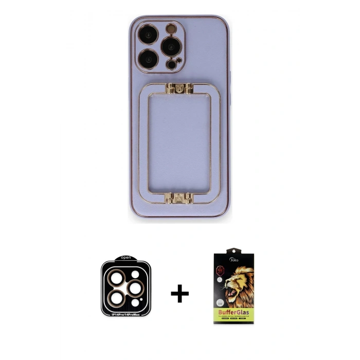 MARSİLYAN™- iPhone 14 Pro Max Kılıf Kozmos Minimal Prime - Siyah Buffer Cam Ekran Koruyucu + PVD Metal Kamera Lens - TU