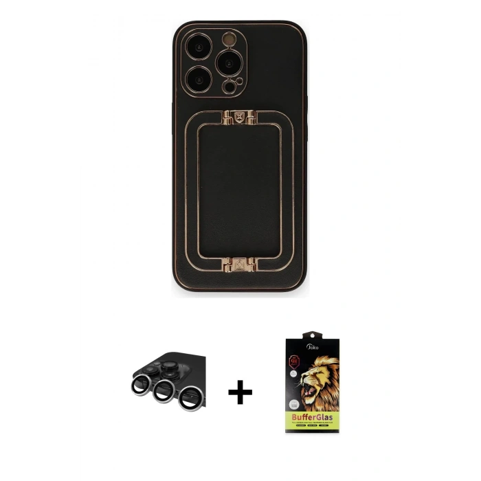 MARSİLYAN™- iPhone 14 Pro Max Kılıf Kozmos Minimal Prime - Siyah Buffer Cam Ekran Koruyucu + Raze Metal Kamera Lens - GS