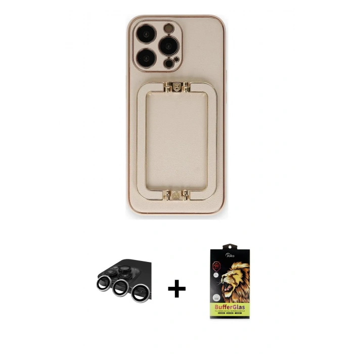 MARSİLYAN™- iPhone 14 Pro Max Kılıf Kozmos Minimal Prime - Siyah Buffer Cam Ekran Koruyucu + Raze Metal Kamera Lens - GS