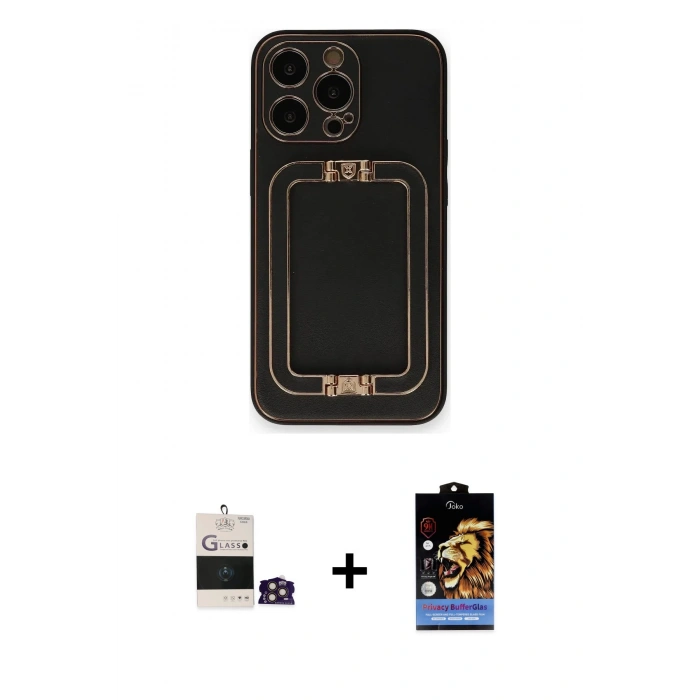 MARSİLYAN™- iPhone 14 Pro Max Kılıf Kozmos Minimal Prime - Siyah Buffer Hayalet Cam Ekran Koruyucu + Bilvis Titan Kamera Lens - GD