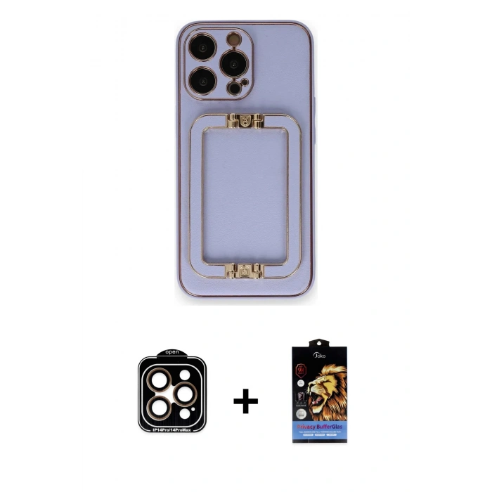 MARSİLYAN™- iPhone 14 Pro Max Kılıf Kozmos Minimal Prime - Siyah Buffer Hayalet Cam Ekran Koruyucu + PVD Metal Kamera Lens - TU