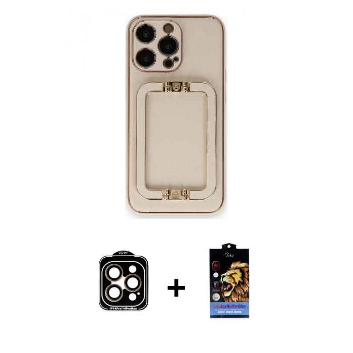 MARSİLYAN™- iPhone 14 Pro Max Kılıf Kozmos Minimal Prime - Siyah Buffer Hayalet Cam Ekran Koruyucu + PVD Metal Kamera Lens - TU