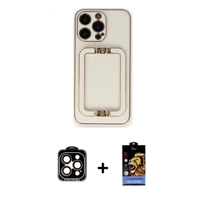 MARSİLYAN™- iPhone 14 Pro Max Kılıf Kozmos Minimal Prime - Siyah Buffer Hayalet Cam Ekran Koruyucu + PVD Metal Kamera Lens - TU