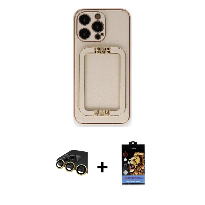 MARSİLYAN™- iPhone 14 Pro Max Kılıf Kozmos Minimal Prime - Siyah Buffer Hayalet Cam Ekran Koruyucu + Raze Metal Kamera Lens - GD