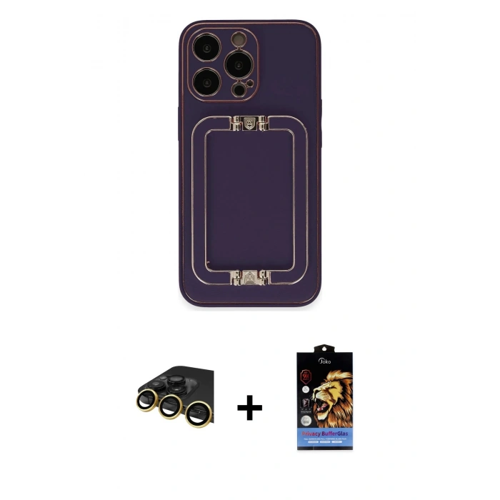 MARSİLYAN™- iPhone 14 Pro Max Kılıf Kozmos Minimal Prime - Siyah Buffer Hayalet Cam Ekran Koruyucu + Raze Metal Kamera Lens - GD