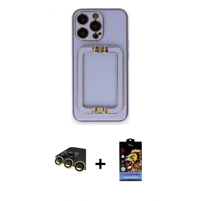 MARSİLYAN™- iPhone 14 Pro Max Kılıf Kozmos Minimal Prime - Siyah Buffer Hayalet Cam Ekran Koruyucu + Raze Metal Kamera Lens - GD