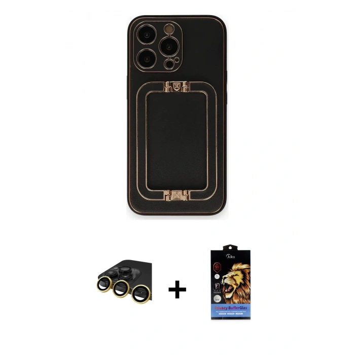 MARSİLYAN™- iPhone 14 Pro Max Kılıf Kozmos Minimal Prime - Siyah Buffer Hayalet Cam Ekran Koruyucu + Raze Metal Kamera Lens - GD