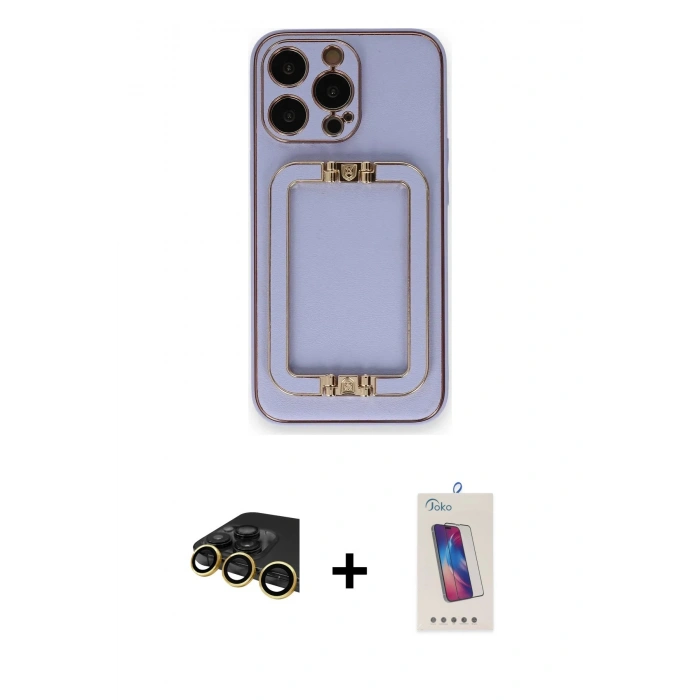 MARSİLYAN™- iPhone 14 Pro Max Kılıf Kozmos Minimal Prime - Siyah Joko 5D Cam + Raze Metal Kamera Lens - GD