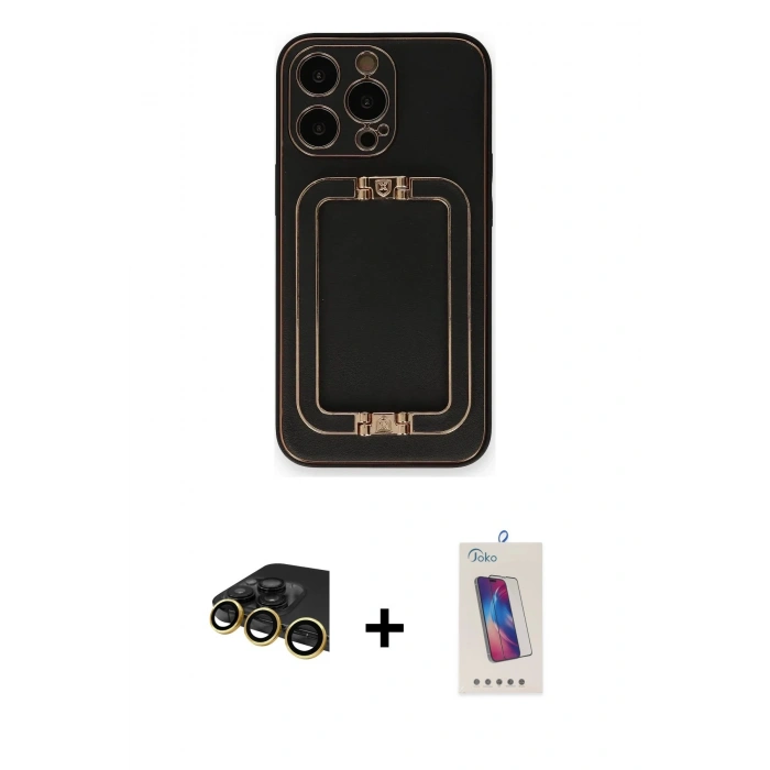 MARSİLYAN™- iPhone 14 Pro Max Kılıf Kozmos Minimal Prime - Siyah Joko 5D Cam + Raze Metal Kamera Lens - GD