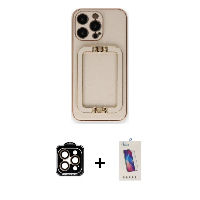 MARSİLYAN™- iPhone 14 Pro Max Kılıf Kozmos Minimal Prime - Siyah Joko 5D Cam + PVD Metal Kamera Lens - TU