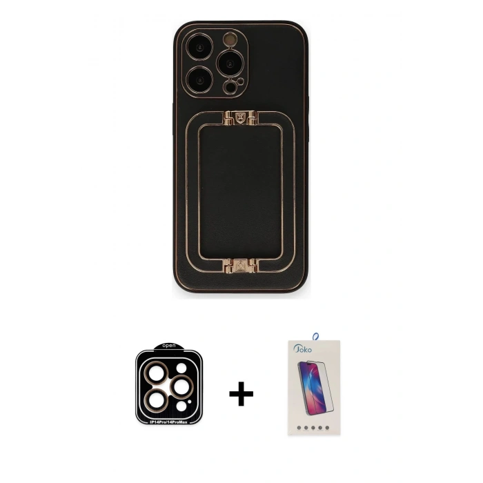 MARSİLYAN™- iPhone 14 Pro Max Kılıf Kozmos Minimal Prime - Siyah Joko 5D Cam + PVD Metal Kamera Lens - TU
