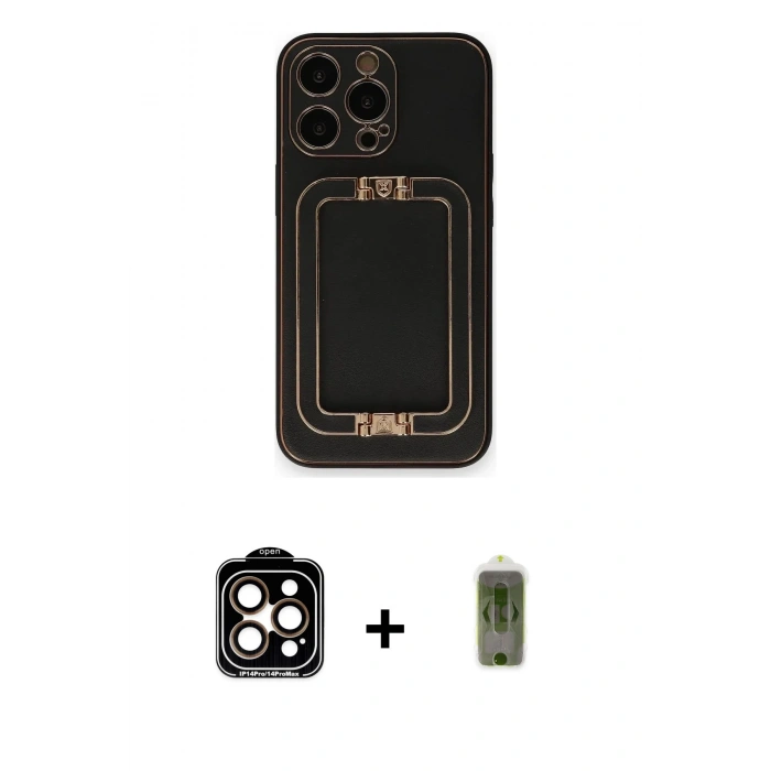 MARSİLYAN™- iPhone 14 Pro Max Kılıf Kozmos Minimal Prime - Siyah Joko Magic 5D Hayalet Cam + PVD Metal Kamera Lens - TU