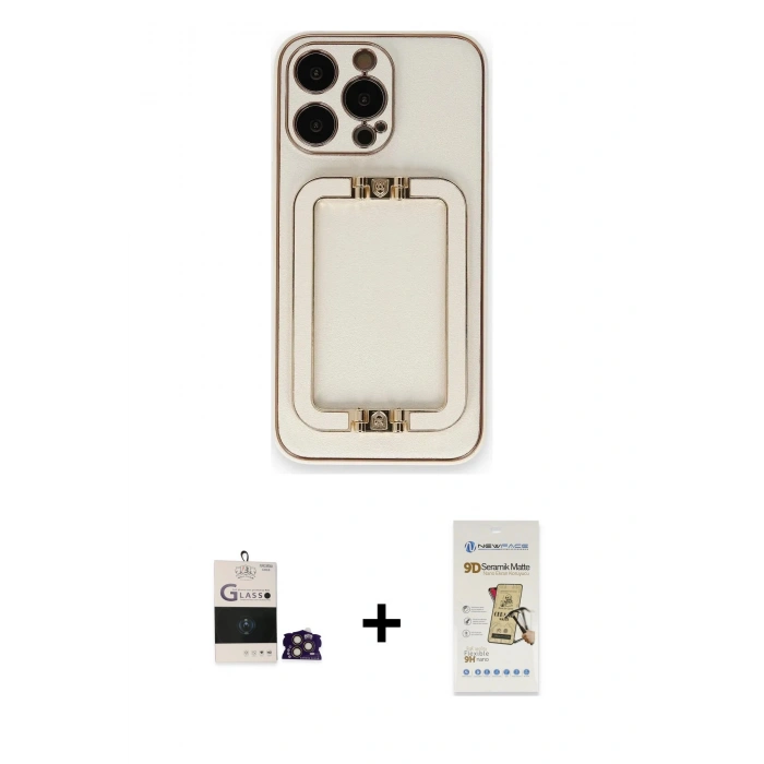 MARSİLYAN™- iPhone 14 Pro Max Kılıf Kozmos Minimal Prime - Siyah Mat Seramik Nano Ekran Koruyucu + Gold Bilvis Titan Kamera Lens