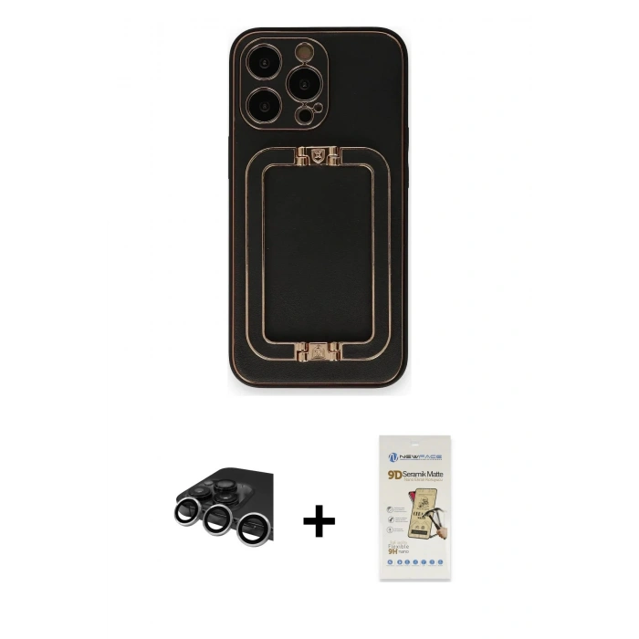 MARSİLYAN™- iPhone 14 Pro Max Kılıf Kozmos Minimal Prime - Siyah Mat Seramik Nano Ekran Koruyucu + Gümüş Raze Metal Kamera Lens
