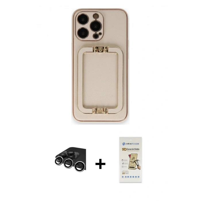 MARSİLYAN™- iPhone 14 Pro Max Kılıf Kozmos Minimal Prime - Siyah Mat Seramik Nano Ekran Koruyucu + Gümüş Raze Metal Kamera Lens