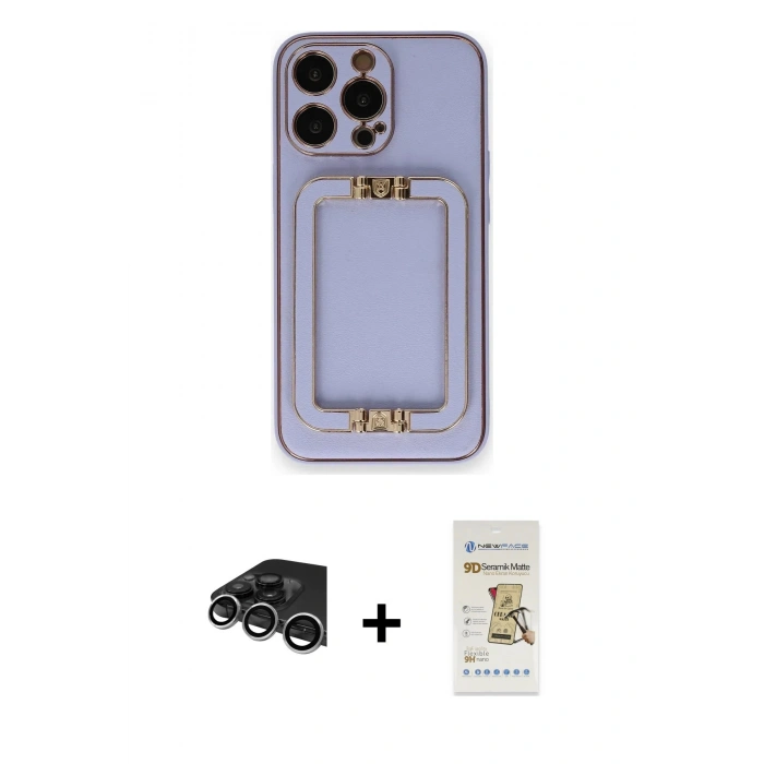 MARSİLYAN™- iPhone 14 Pro Max Kılıf Kozmos Minimal Prime - Siyah Mat Seramik Nano Ekran Koruyucu + Gümüş Raze Metal Kamera Lens