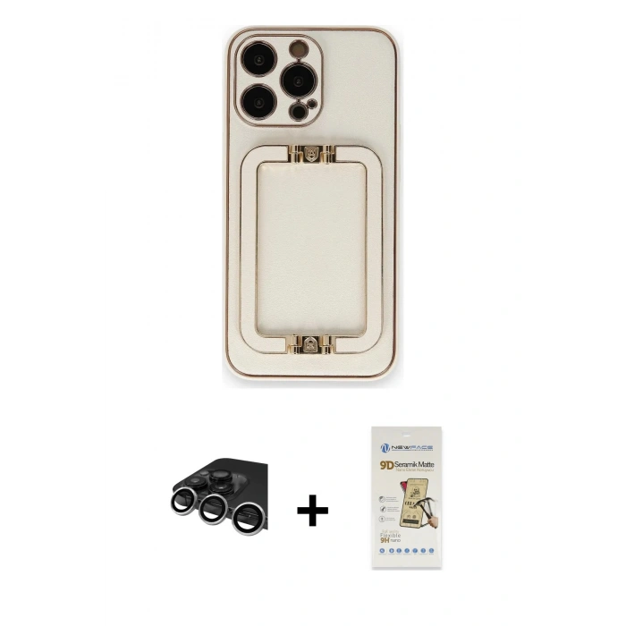 MARSİLYAN™- iPhone 14 Pro Max Kılıf Kozmos Minimal Prime - Siyah Mat Seramik Nano Ekran Koruyucu + Gümüş Raze Metal Kamera Lens