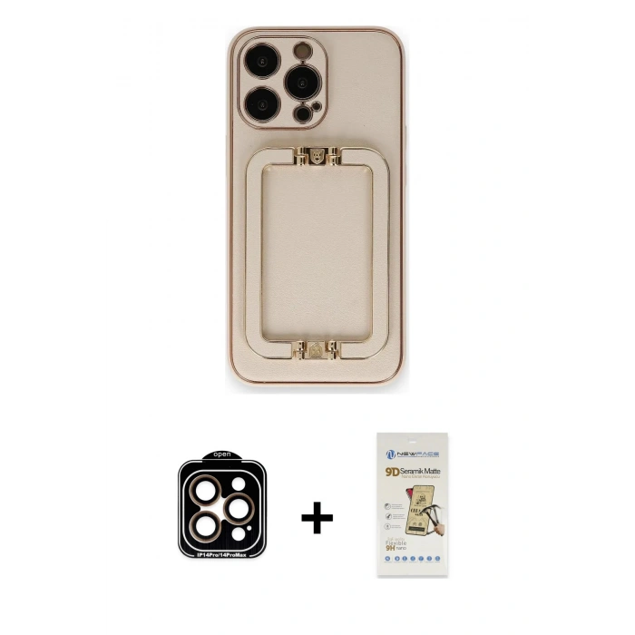 MARSİLYAN™- iPhone 14 Pro Max Kılıf Kozmos Minimal Prime - Siyah Mat Seramik Nano Ekran Koruyucu + PVD Metal Kamera Lens - TU