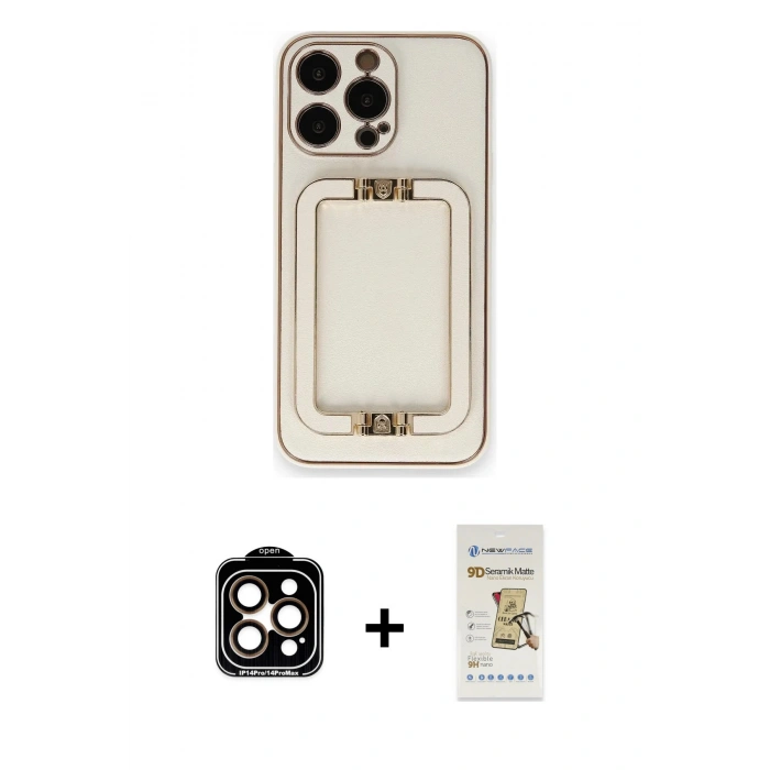 MARSİLYAN™- iPhone 14 Pro Max Kılıf Kozmos Minimal Prime - Siyah Mat Seramik Nano Ekran Koruyucu + PVD Metal Kamera Lens - TU
