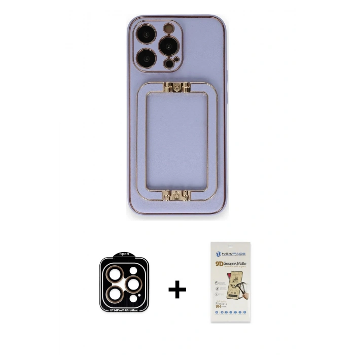 MARSİLYAN™- iPhone 14 Pro Max Kılıf Kozmos Minimal Prime - Siyah Mat Seramik Nano Ekran Koruyucu + PVD Metal Kamera Lens - TU