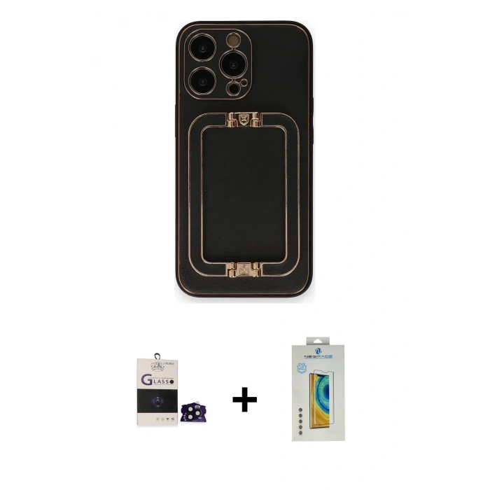 MARSİLYAN™- iPhone 14 Pro Max Kılıf Kozmos Minimal Prime - Siyah Polymer Nano Ekran Koruyucu + Bilvis Titan Kamera Lens - SH