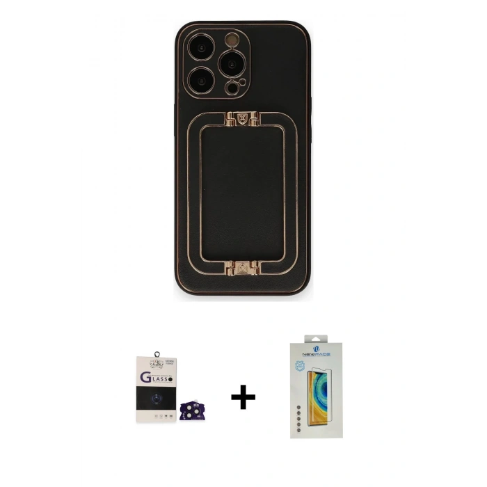MARSİLYAN™- iPhone 14 Pro Max Kılıf Kozmos Minimal Prime - Siyah Polymer Nano Ekran Koruyucu + Bilvis Titan Kamera Lens - DNMR