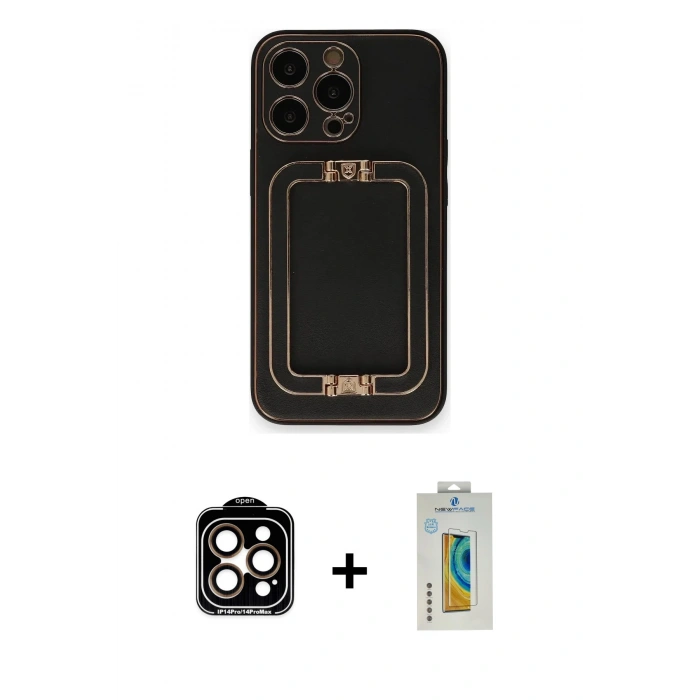 MARSİLYAN™- iPhone 14 Pro Max Kılıf Kozmos Minimal Prime - Siyah Polymer Nano Ekran Koruyucu + PVD Metal Kamera Lens - TU