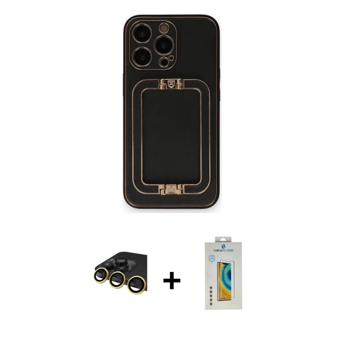 MARSİLYAN™- iPhone 14 Pro Max Kılıf Kozmos Minimal Prime - Siyah Polymer Nano Ekran Koruyucu + Raze Metal Kamera Lens - GD