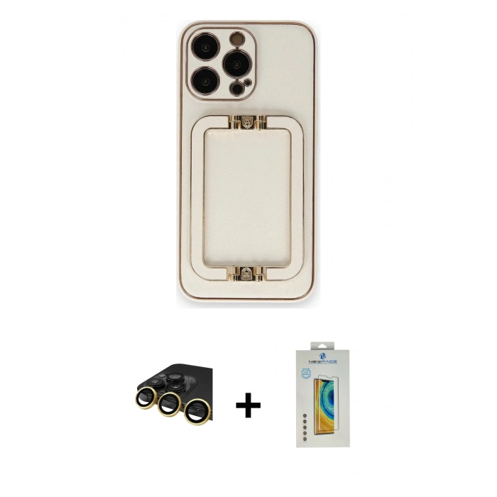 MARSİLYAN™- iPhone 14 Pro Max Kılıf Kozmos Minimal Prime - Siyah Polymer Nano Ekran Koruyucu + Raze Metal Kamera Lens - GD