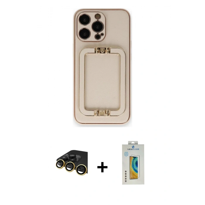 MARSİLYAN™- iPhone 14 Pro Max Kılıf Kozmos Minimal Prime - Siyah Polymer Nano Ekran Koruyucu + Raze Metal Kamera Lens - GD