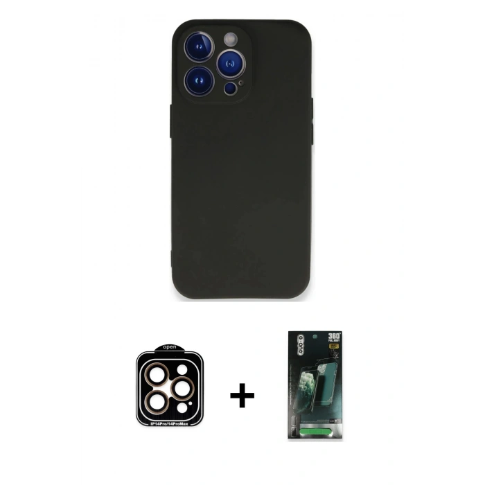 MARSİLYAN™- iPhone 14 Pro Max Kılıf Kozmos Yansıma Özel Seri - Şeffaf 360 Full Body Arka Koruyucu + PVD Metal Kamera Lens - TU