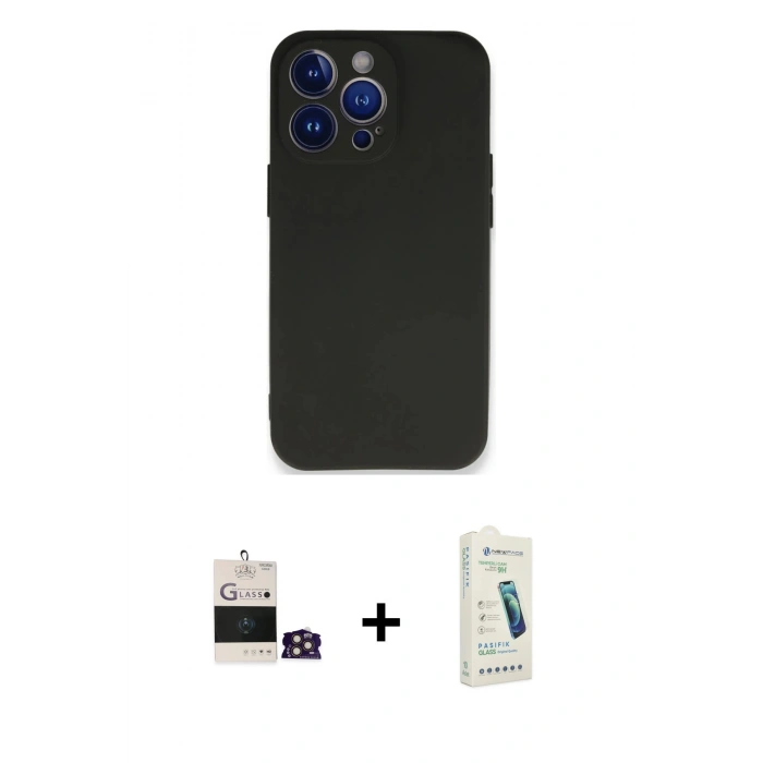 MARSİLYAN™- iPhone 14 Pro Max Kılıf Kozmos Yansıma Özel Seri - Şeffaf Pasifik Cam Ekran Koruyucu + Gold Bilvis Titan Kamera Lens