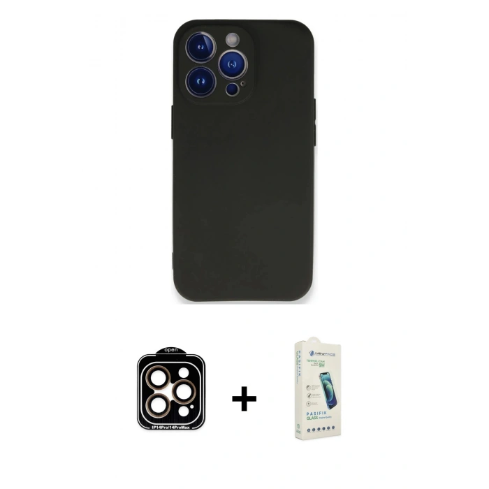 MARSİLYAN™- iPhone 14 Pro Max Kılıf Kozmos Yansıma Özel Seri - Şeffaf Pasifik Cam Ekran Koruyucu + PVD Metal Kamera Lens - TU