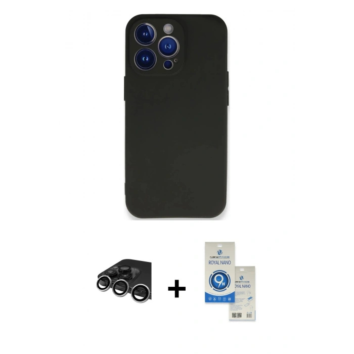 MARSİLYAN™- iPhone 14 Pro Max Kılıf Kozmos Yansıma Özel Seri - Şeffaf Royal Nano Ekran Koruyucu + Raze Metal Kamera Lens - GS