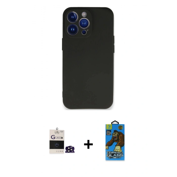 MARSİLYAN™- iPhone 14 Pro Max Kılıf Kozmos Yansıma Özel Seri - Siyah 18D Cam Ekran Koruyucu + Bilvis Titan Kamera Lens - DNMR