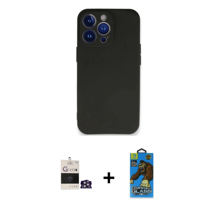 MARSİLYAN™- iPhone 14 Pro Max Kılıf Kozmos Yansıma Özel Seri - Siyah 18D Cam Ekran Koruyucu + Bilvis Titan Kamera Lens - GS