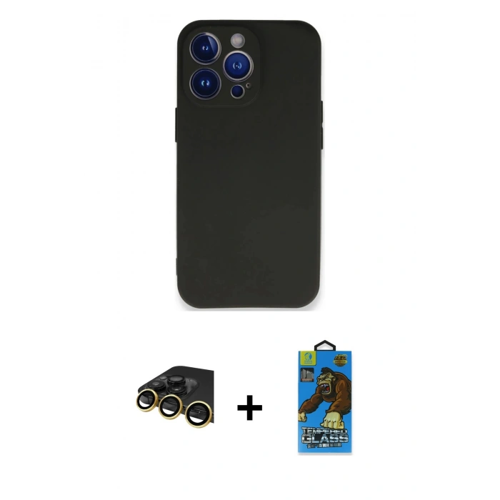 MARSİLYAN™- iPhone 14 Pro Max Kılıf Kozmos Yansıma Özel Seri - Siyah 18D Cam Ekran Koruyucu + Raze Metal Kamera Lens - GD