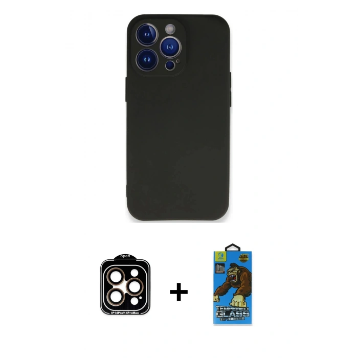 MARSİLYAN™- iPhone 14 Pro Max Kılıf Kozmos Yansıma Özel Seri - Siyah 18D Cam Ekran Koruyucu + PVD Metal Kamera Lens - TU