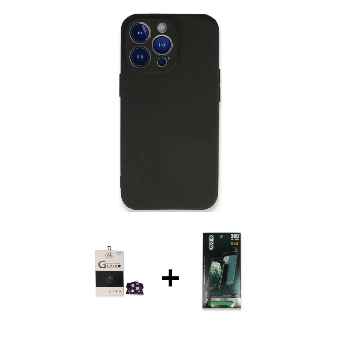 MARSİLYAN™- iPhone 14 Pro Max Kılıf Kozmos Yansıma Özel Seri - Siyah 360 Mat Full Body Arka Koruyucu + Bilvis Titan Kamera Lens - GD