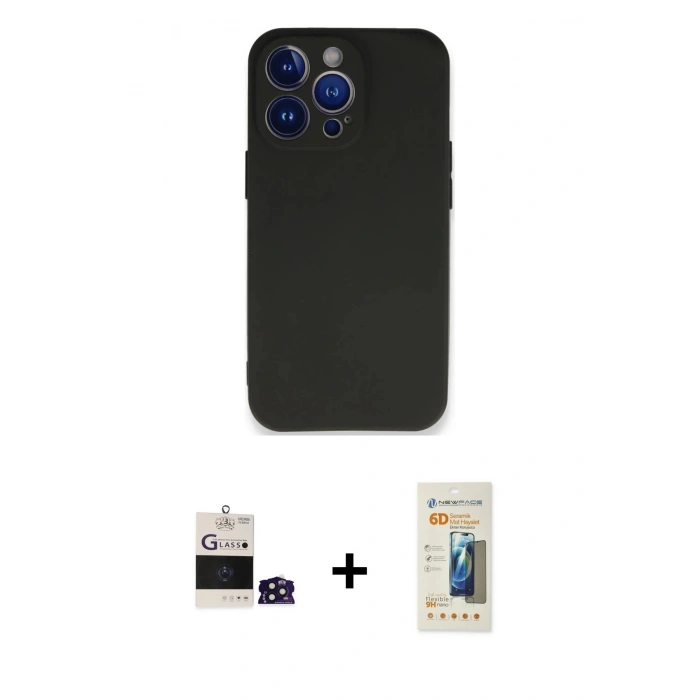 MARSİLYAN™- iPhone 14 Pro Max Kılıf Kozmos Yansıma Özel Seri - Siyah 6D Mat Seramik Hayalet Nano Ekran Koruyucu + Bilvis Titan Kamera Lens - DNMR
