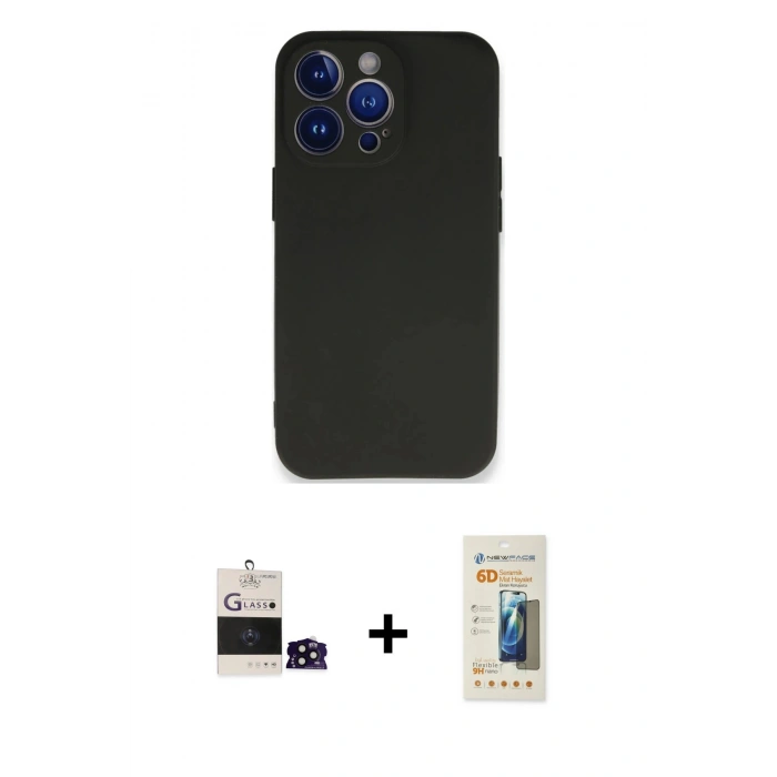 MARSİLYAN™- iPhone 14 Pro Max Kılıf Kozmos Yansıma Özel Seri - Siyah 6D Mat Seramik Hayalet Nano Ekran Koruyucu + Bilvis Titan Kamera Lens - SH