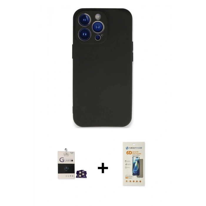 MARSİLYAN™- iPhone 14 Pro Max Kılıf Kozmos Yansıma Özel Seri - Siyah 6D Mat Seramik Hayalet Nano Ekran Koruyucu + Bilvis Titan Kamera Lens - GD