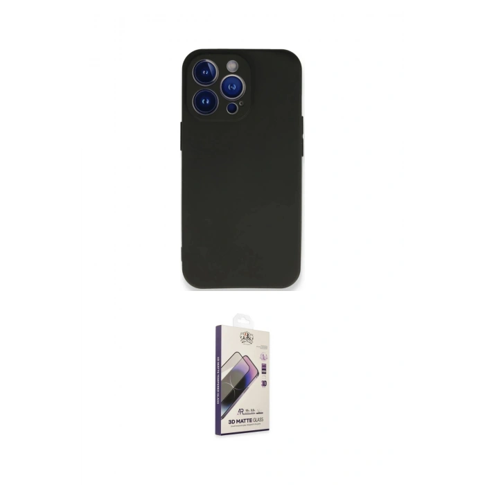 MARSİLYAN™- iPhone 14 Pro Max Kılıf Kozmos Yansıma Özel Seri - Siyah Bilvis 3D Mat Cam Ekran Koruyucu