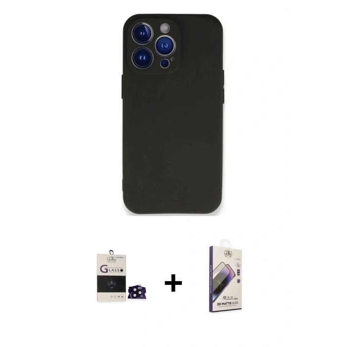 MARSİLYAN™- iPhone 14 Pro Max Kılıf Kozmos Yansıma Özel Seri - Siyah Bilvis 3D Mat Cam Ekran Koruyucu + Bilvis Titan Kamera Lens - SH