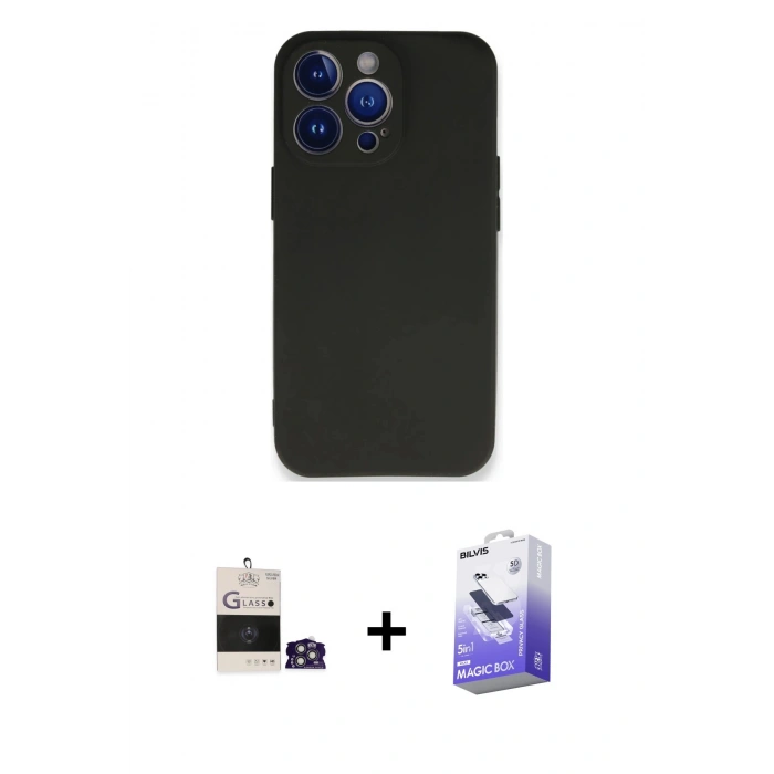 MARSİLYAN™- iPhone 14 Pro Max Kılıf Kozmos Yansıma Özel Seri - Siyah Bilvis 5in1 5D Magic Hayalet Cam Ekran Koruyucu + Bilvis Titan Kamera Lens - GS
