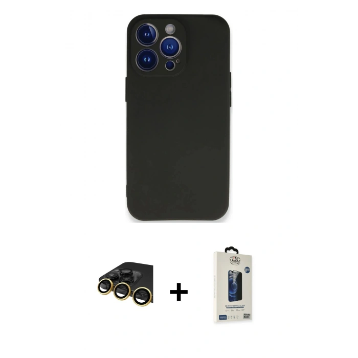 MARSİLYAN™- iPhone 14 Pro Max Kılıf Kozmos Yansıma Özel Seri - Siyah Bilvis Hayalet Cam Ekran Koruyucu + Raze Metal Kamera Lens - GD